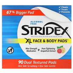 Stridex, XL, салтфетки для лица и тела, без спирта, 90 салфеток с двойной текстурой, SDX-01036